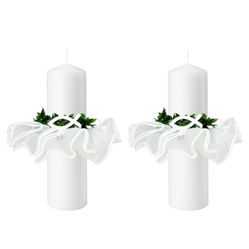 RYMAUP 2 Stück Kerzentropfschutz, Tropfschutz Taufkerzen, Tropfschutz Kerzenkranz Taufkerzen, Weiß Taufe Fisch Deko Kerzenrock für Taufkerze Kommunionkerze Hochzeitkerze