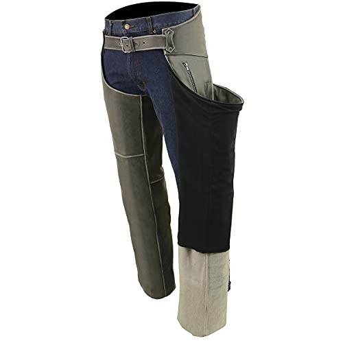 Milwaukee Leather Mlm5536 Men's Vintage Grey Slate Leather Chaps With Deep Thigh Pockets - Large #TOP3
