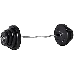 Pesas Intercambiables HOMCOM Barra de Pesas Curvada Barra de Rizo Set de Musculación con 8 Discos de Pesos 2,5kg-15kg Intercambiables hasta 70 kg para Entrenamiento Culturismo en Gimnasio Casa 140x38,5x38,5 cm Negro