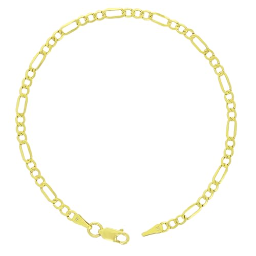 Nuragold 14k Real Yellow Gold Figaro Link 3.5mm Chain Bracelet (7"-9") Italian Jewelry for Men & Women2