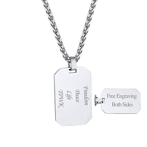 FindChic Dog Tags Personalized Necklace for Men with Silencer Custom Text Engraved/Print Photo Military US Army ID Tag/Saint Michael Guardian Pendant Stainless Steel Jewelry Gift, with Jewel