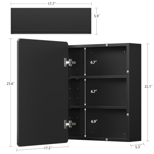 Image of TEENFON Medicine Cabinet Mirror with 2 Adjustable Shelves, Bathroom Mirror with Storage, Recessed or Wall Mount Bathroom Cabinet, Black