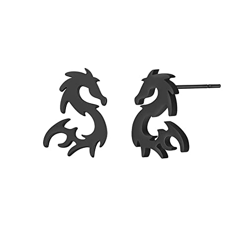 Stainless Steel Gold Silver Black Color Dragon Silhouette Post Stud Earrings Minimalist Fashion Ear Jewelry Gift for Women Men Girls - Style A Black