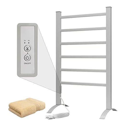 KEG Towel Warmer 6 Bars for Bathroom Freestanding or Wall Mounted Bath Towel Heater Plug-in with Built-in Timer Silver