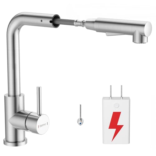 DAYONE Mitigeur de cuisine basse pression avec douchette extensible, robinet de cuisine avec 3 connexions pour chauffe-eau, mitigeur de cuisine pivotant à 360° à deux types de jet d’eau, robinet d