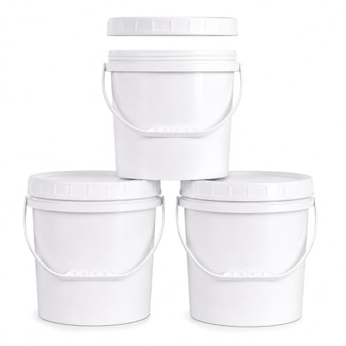 UMETASS 3PCS 2.5 Gal White Buckets Set Durable Plastic Storage Containers with White Lids & Handles Food Grade Pail for Home Paint & Water Storage
