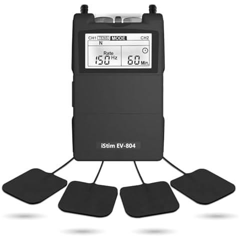 iSTIM EV-804 TENS/EMS 2 Channel Rechargeable Combo Machine Unit - Muscle Stimulator + Back Pain Relief and Management- 7 modes/24 Programs/Backlit (Including Electrodes Pads) Cover