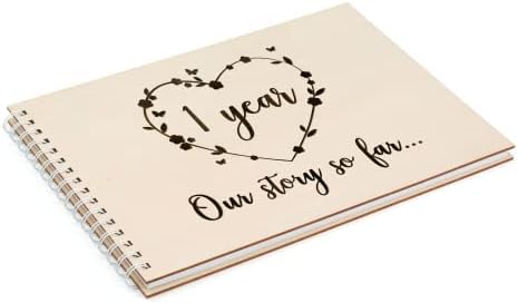 1 Year - Our Story So Far | Wooden Engraved Scrapbook | Memory Photo Book | Gift for 1st First One Year Paper Anniversary (A5)