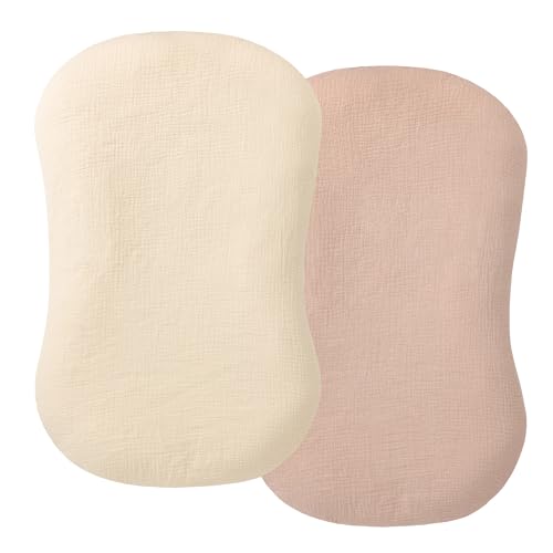 Image of Deppon Muslin Baby Lounger Cover 2 Pack, Organic Cotton Removable Slipcover for Newborn Lounger, Soft and Breathable Infant Lounger Cover for Boys Girls, Beige & Blush