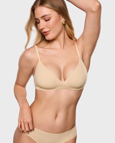 Image of INLYRIC Women's Inbarely Triangle Bralette Comfortable Unlined V Neck Wireless Smoothing Bra Top Stretch