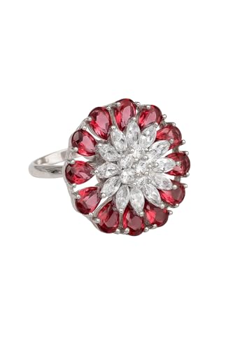 Elegant Ruby & Diamond Flower Statement Ring for Women | 18K Whit...