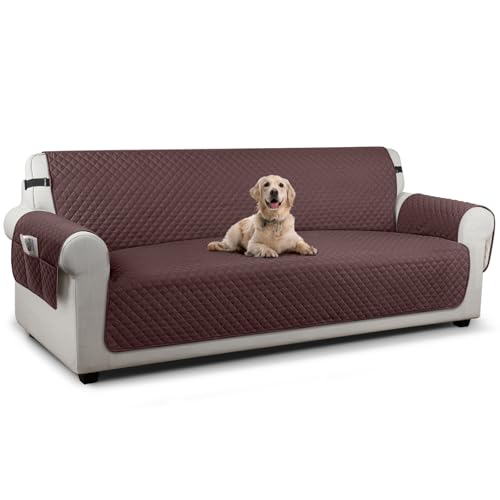 Image of TAOCOCO Sofa Protector 4 Seat Sofa Cover,Sofa Slipcovers with Storage Pockets,Anti Slip Couch Chair Covers,Washable Settee Cover for Pets(Chocolate)