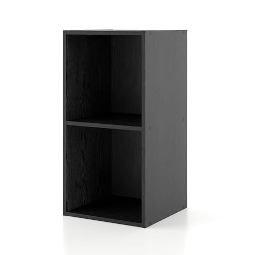 Homes: Inside + Out Apexa 2-Cube Storage Organizer Shelves Stackable Wood Bookcase Fits Cubby Bins for Organization Dorm Teen Room Decor & Home Office Black