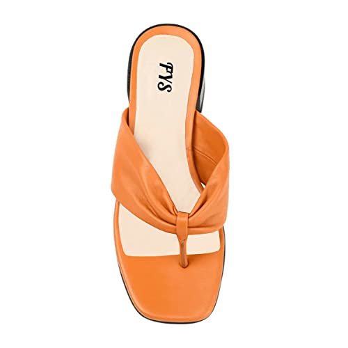 Fys Women Sqaure Open Toe Flip Flop Mules Low Block Heel Thong Sandals Slip On Summer Holiday Parety Dress Slipper Shoes Size 11 Dark Orange #TOP1