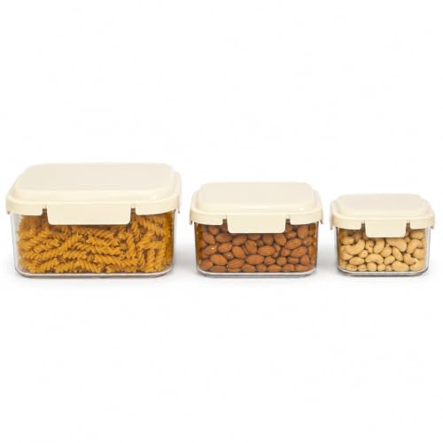 Image of Vasukie 3-Big Piece Airtight Plastic Food Storage Containers - Big Square Nesting Meal Prep Containers with Cream Airtight Locking Lids - Clear BPA-Free Kitchen & Pantry Storage Box Set
