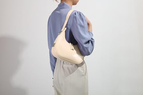 Image of Y2K Moon Bag Women's Crescent Shoulder Bag Retro Handbags Top Handle Patent Leather Cute Small Underarm Bag