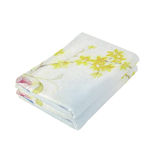 Retro Easter Bunny Eggs Hand Bath Towel Set Of 2 Spring Flowers Rabbit Butterfly Garden Bathroom Towel 16X30 In Soft Absorbent Guest Towels Hanging Kitchen Dish Towel Holiday Happy Easter Day Decor #TOP3