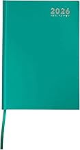 Shineone 2026 A5 Day-A-Page Diary, Hard Cover Planner, Bright Colours, Casebound with Ribbon Marker (Green)