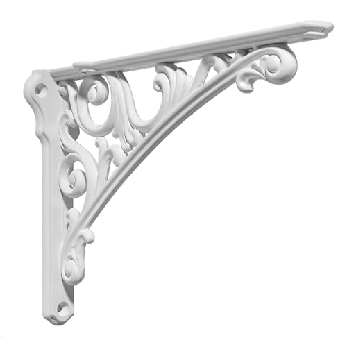 khtumeware Shelf Bracket 12 Inch, Decorative Brackets for Shelving, Heavy Duty Vintage Ornate Shelf Bracket, Hardware Included, 4 Pack, Antique White Finish