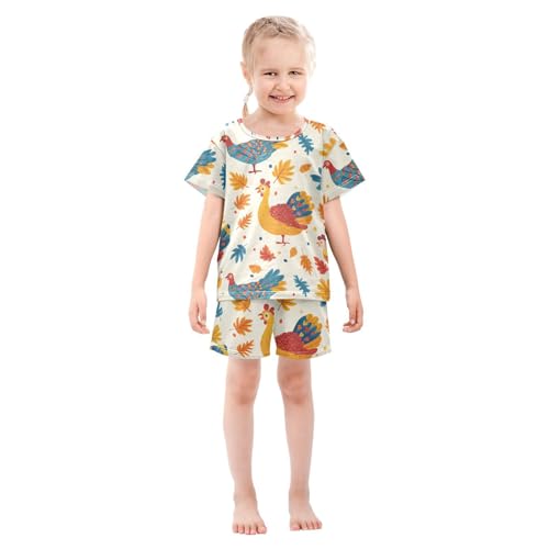 Pajama Short Sets Autumn Leaves and Turkey Soft Cotton Summer Sleepwear 2 Piece PJS Size 5-14T4