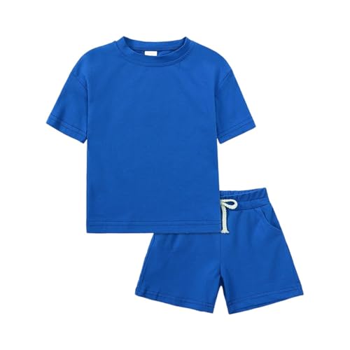 Kids Boys Short Sleeve Outfits Solid Color Crewneck T Shirt Pockets Shorts Soft Comfy Clothing Sets for Toddler Girls