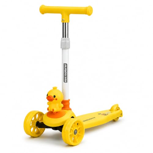 Image of MiniExplorer Zoomie Kids Kick Scooter with LED Wheels, 3 Wheel Scooter for Boys & Girls, Adjustable Height Handle, Foldable Lightweight Scooter for Kids Age 3+ Years - Duck