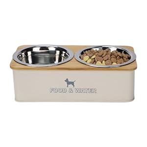 Double Dog Bowl Diner Set, Elevated Pet Double Diner Dog Bowls, Food Water Feeding Station, High Rim Pet Elevated Dog Food Stand, Cream