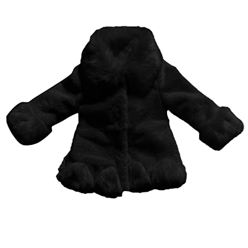 Toddler Girls Winter Fleece Coat Kids Warm Faux 𝚏𝚞r Jacket Long Sleeve Cardigan Coat (Black, 5-6 Years)2