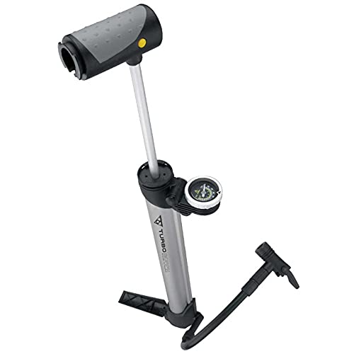 Topeak Turbo Morph G Bike Pump – Portable Mini Floor Pump with Dial Gauge for Precise Inflation – Presta, Schrader & Dunlop Valve Compatible – Aluminum Barrel, Fold-Out Footpeg & Mount Bracket by Topeak - Used condition - US$31.23