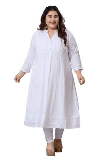 darika White Anarkali for Womens Chickankari in Plus & Small Size.-picture-20