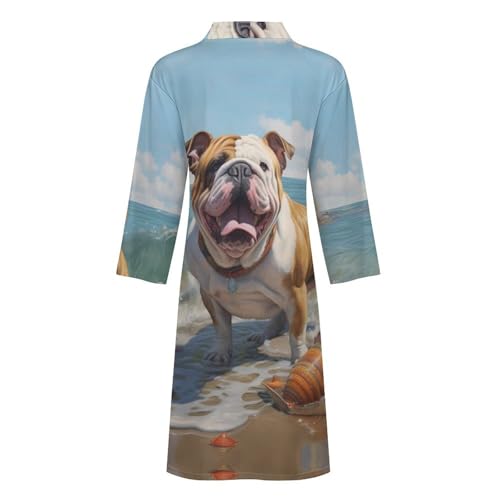 French Bulldog Frenchie Dog Beach Men's Bathrobes Lightweight Sleepwear Long Sleeve Loungewear Nightgown Pajamas4