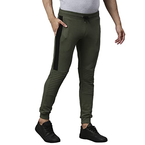 Image of HIGH Star Men Olive Green Solid Slim-Fit Joggers