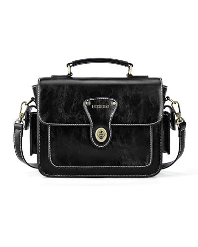 ECOSUSI Women's Satchel Handbag Vintage Small PU Leather Crossbody Purse Multi-Pocket Shoulder Bag with Adjustable Strap