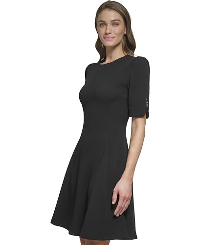 Image of DKNY Women's Button Short Sleeve Fit and Flare Dress