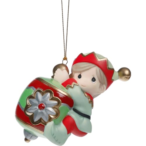 Precious Moments Deck The Halls Elf Porcelain Ornament – Hand-Painted Christmas Elf Ornament & Holiday Décor Keepsake – 241028