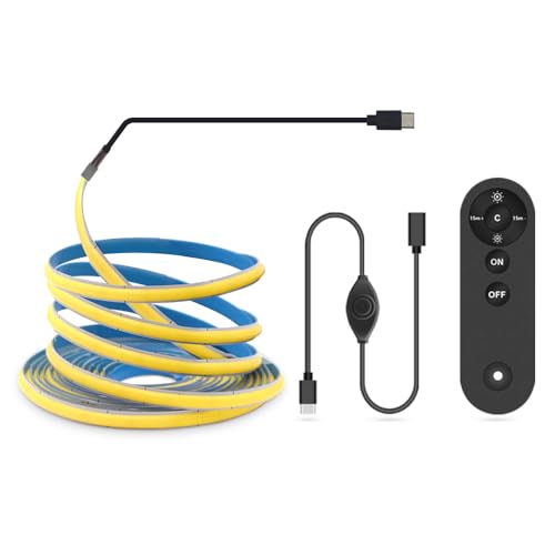 Image of 1M /3.28Ft Dimmable COB LED 5V USB Type-C Strip Light with Memory Function,Pure White 6000K Tape Light for Monitor TV Backlight,Mirror,Cabinet,staircases,DIY Lighting with Remote Control