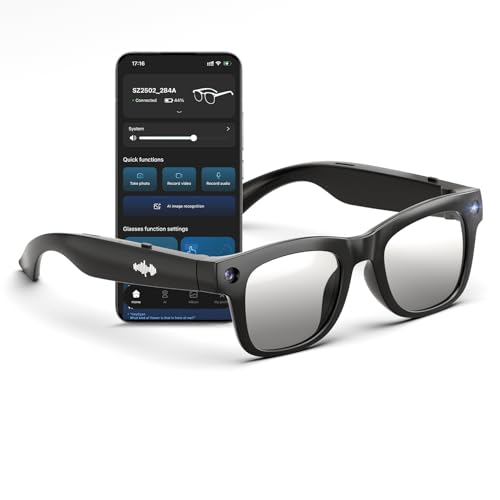 Hugur AI Smart Glasses with HD Camera BT Call 8MP Anti-Shake Camera Glasses with 1080P Video Recording Dual Mic Simultaneous Interpretation/GPT Identify Objects Photochromic Lens
