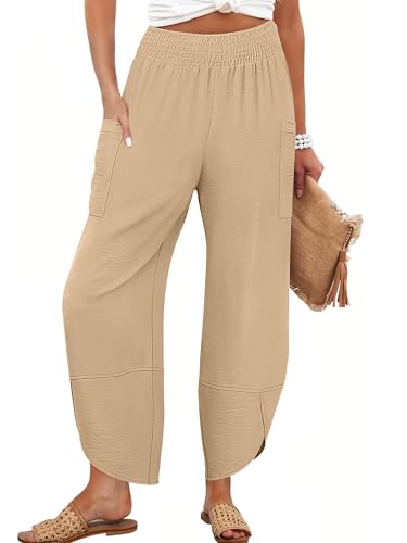 Image of ANRABESS Womens Wide Leg Palazzo Capri Pants 2026 Summer Casual High Waisted Barrel Lounge Flowy Cropped Beach Work Trousers