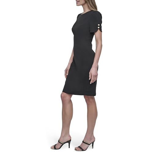 Image of DKNY Women's Short Tulip Sleeve Sheath Dress with Button Detail