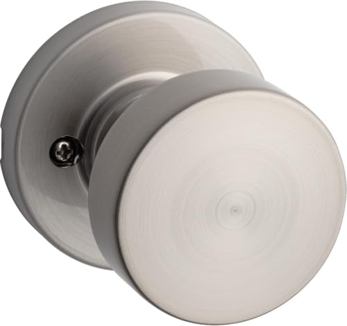 Image of Kwikset Pismo Dummy Door Knob, Single Sided Handle for Closets, French Double Doors, and Pantry, Satin Nickel Non-Turning Interior Push /Pull Door Knob, with Microban Protection, Round Rose