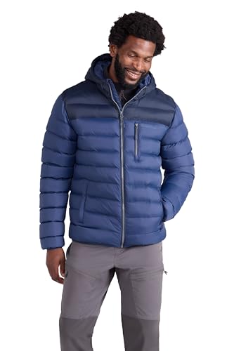 Mountain Warehouse Link Mens Padded Jacket - Showerproof, Lightweight & Warm Puffer Coat with Lots Of Pocket - Ideal For Cold & Wet Weather Dark Blue L