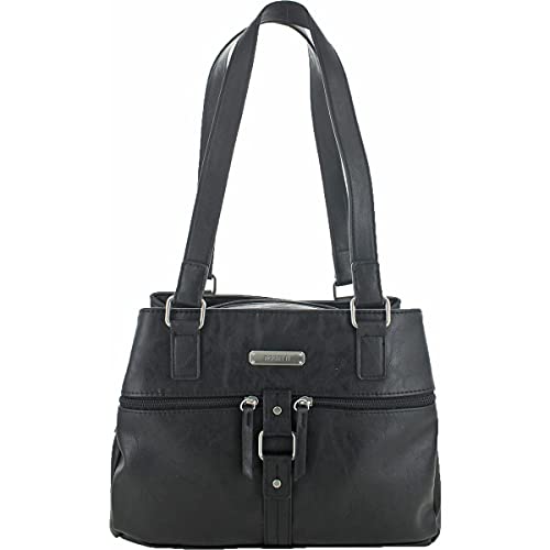 Rosetti Womens Midtown Faux Leather Organizational Satchel Handbag Black Medium