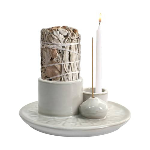 Ceramica Porta Incenso-4 in 1 Multifunzione, Facile Da Pulire Bruciatore Incenso, Brucia Incenso Abbinalo per La Salvia e Legno Sacro, Porta Incenso per Bastoncini per La Meditazione, Il Relax