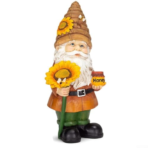 Zeroupshop Estatua de gnomo de resina para jardín, adorno de césped pintado a mano, figura bonita para decoración del hogar, jardín, resistente a la intemperie, arte de patio (B)