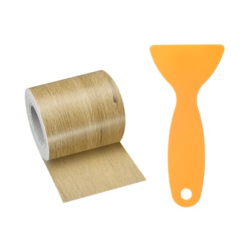 Image of HARFINGTON Wood Grain Repair Tape 2 Inch x 33ft Self Adhesive Repair Patch Tape Simulated Wooden Floor Tapes with Plastic Scraper for Tables Doors Windows Furniture, Khaki Wood