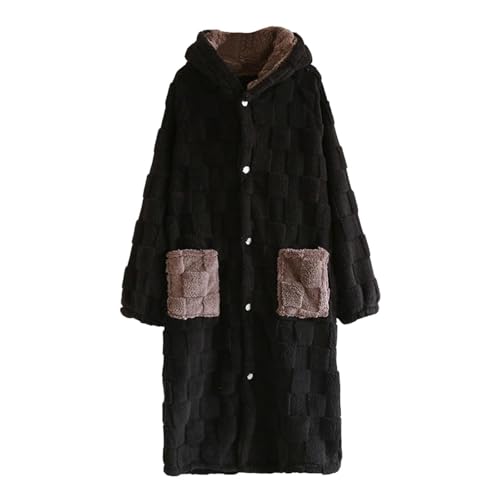 Mens Soft Flannel Button Down Long Robes Fashion Hooded Plaid Plush Fleece Bathrobes Winter Thermal Fuzzy Housecoats