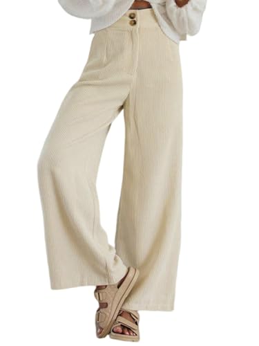 Imuedaen Cordhose Damen High Waist Weites Bein Hosen Freizeithose Lang Casual Locker Hose mit Taschen und Knöpfen (Beige, M) Imuedaen Cordhose Damen High Waist Weites Bein Hosen Freizeithose Lang Casual Locker Hose mit Taschen und Knöpfen (Beige, M)