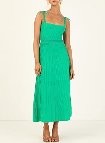 Artfree Womens Ribbed Knit Summer Maxi Dresses Tie Straps Square Neck Party Long Dress Green M #TOP2