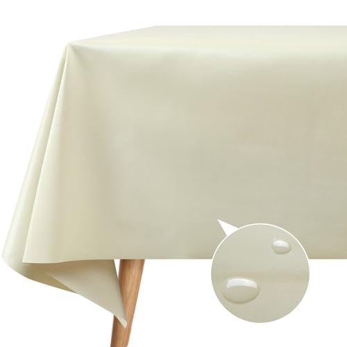 FAVE Pearly Beige Rectangle Tablecloth Leather Spring Tablecloths for Kitchen Dining Table Waterproof Tablecloth Cover for Rectangle Table with 6PCS Placemats(Beige, 54”x70”)