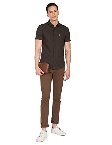 Image of U.S. Polo ASSN. Men's Cotton Solid Slim Fit Shirt